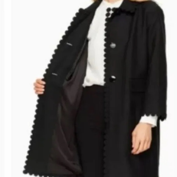 Kate Spade Floral Lace-Trim Coat | Black Wool-Cotton | Mid-Length | NWOT - Picture 9 of 11